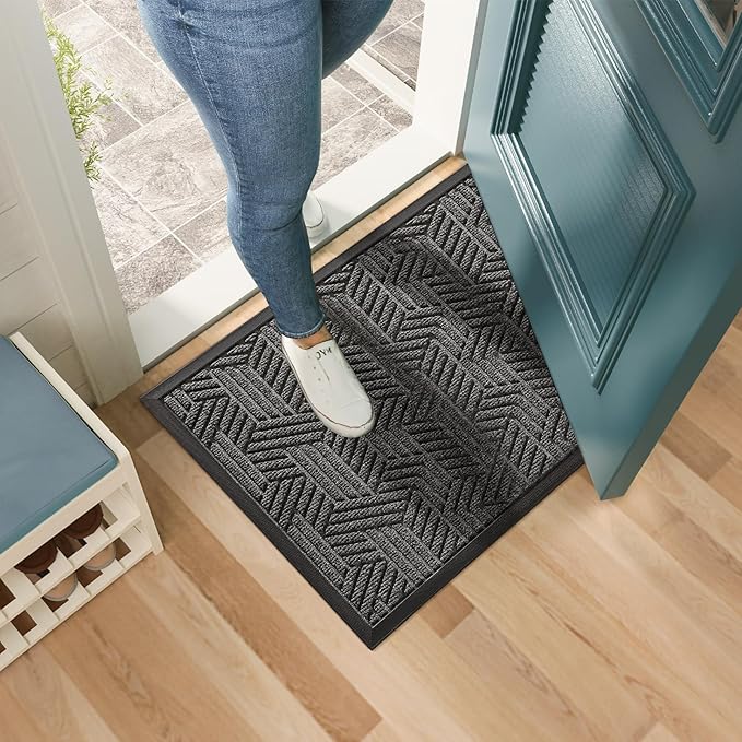 Mibao Front Door Mat Outside Entrance, Durable Outdoor Indoor Mat, Low Profile Heavy Duty Doormat, Non-Slip, Traps Dirt and Moisture, Easy Clean Patio Porch Entryway Mat, 32" x 47", Grey