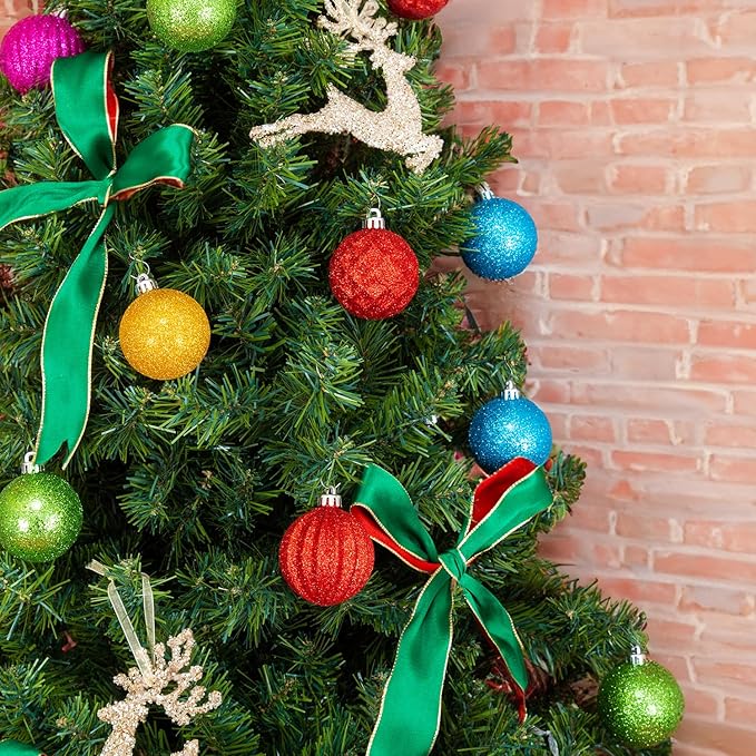 Every Day is Christmas Ornaments, Shatterproof Christmas Tree Ornament Set, Christmas Balls Decoration 50 Count (2.24"/57mm, Textured Rainbow)