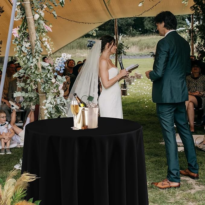 Fitable 6 Pack Black Round Tablecloths - 108 Inches Round - Wrinkle and Stain Resistant Fabric Table Clothes, Washable Polyester Table Covers for Wedding, Party, Banquet, Formal Events