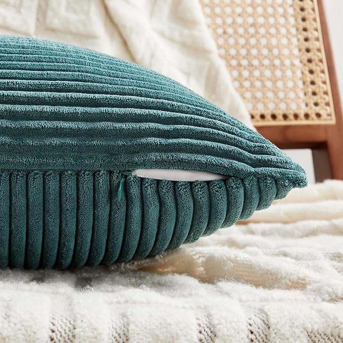 Fancy Homi 2 Packs Teal Decorative Throw Pillow Covers 18x18 Inch for Living Room Couch Bed Sofa, Rustic Farmhouse Boho Home Decor, Soft Corss Corduroy Patchwork Textured Square Cushion Case 45x45 cm