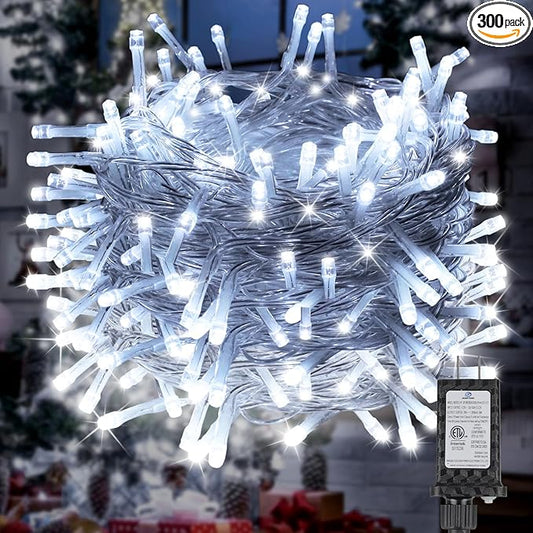 98.5FT 300 LED Christmas Lights Plug in,Cool White Waterproof Fairy Lights with Timer/8 Modes, Christmas Tree Lights Lighting Outdoor Indoor Garden Party Wedding Christmas Tree Decoration