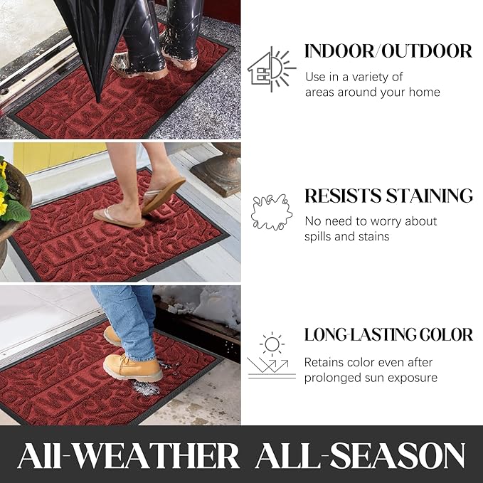 Yimobra Door Mat Indoor Outdoor Entrance, Non Slip Welcome Front Doormats, Heavy Duty Rubber Backing, Stain and Fade Resistant, Low Profile, Easy Clean Patio Garage Floor Mats, 47 x 32, Wine Red