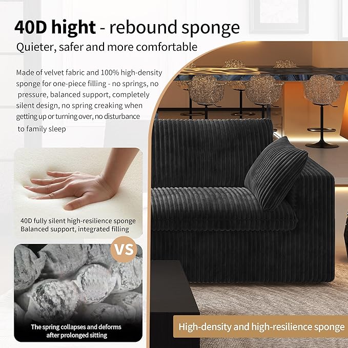 78.74" L Shaped Modern Sofa Modular Sectional Cloud Couch with Ottoman,Upholstered Couches with Plush Corduroy Fabric for Living Room Furniture,Bedroom and Apartment,No Assembly Required,Black