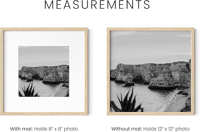 Haus and Hues Solid Oak 12”x12” Picture Frame Matted to 8”x8” - 12x12 Wood Frame, 12x12 Frame with Mat, 12x12 Frame Wood, 12 by 12 Square Frame with Mat, Modern 12 x 12 Picture Frame (Beige Oak Frame)