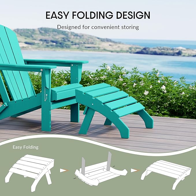 WestinTrends Dylan Outdoor Patio HDPE Adirondack Ottoman Footrest, Turquoise