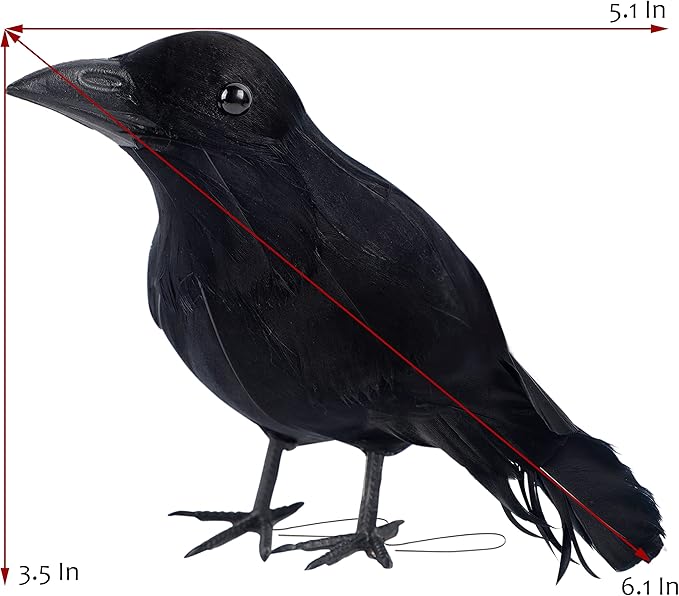 ATDAWN 12 Pack Halloween Black Feathered Crows, Realistic Looking Halloween Birds Decoration