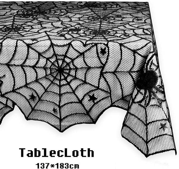 Halloween Tablecloth, Black Spider Web Lace Table Cloth, Gothic Kitchen Decor, Fall-Themed Party Decorations, Spider Web Reusable Home Accent, 54*72 Inches