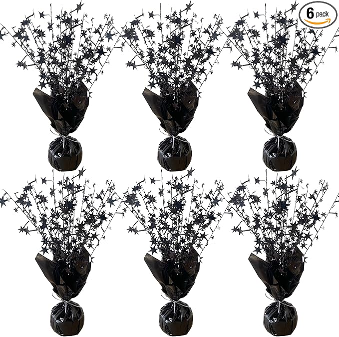 6 Pack Halloween Decoration Indoor Metallic Foil Spray Centerpiece Star Table Decoration Burst Table Centerpieces Gold Decor for Birthday Wedding Anniversary Graduation Holiday Party Supplies, Black