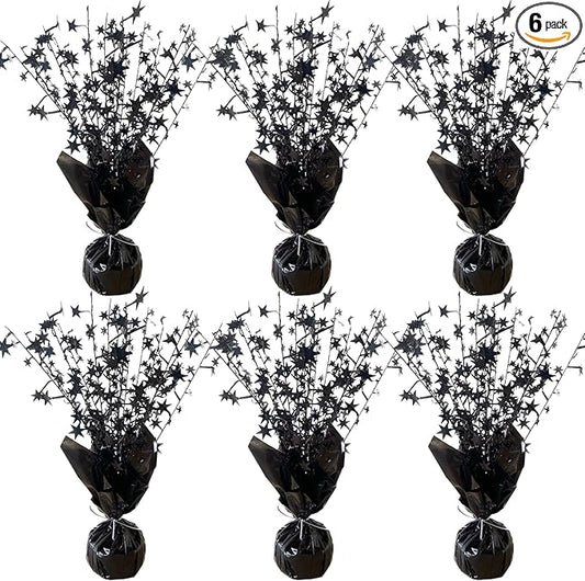 6 Pack Halloween Decoration Indoor Metallic Foil Spray Centerpiece Star Table Decoration Burst Table Centerpieces Gold Decor for Birthday Wedding Anniversary Graduation Holiday Party Supplies, Black