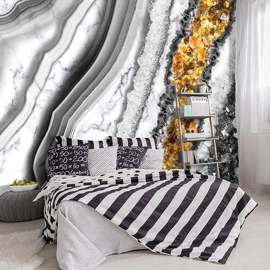 '-Black and Gold Marbled Fabric Wallpaper Living Room Abstract Art Bedroom Bathroom Large Wall Mural- 160"x108"（ not Peel and Stick）