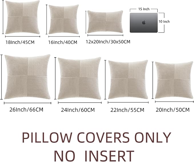 Fancy Homi 2 Packs Neutral Taupe Euro Decorative Throw Pillow Covers 26x26 Inch for Couch Bed Sofa, Rustic Farmhouse Boho Home Decor, Soft Corss Corduroy Patchwork Textured Square Cushion Case 66x66cm