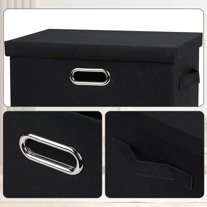 Medium 15" 21 Quart Collapsible Stackable Storage Bins with Lids, 5 Packs Black Foldable Fabric Closet Storage Boxes with Lids, Lidded Heavy-duty Linen Baskets(15x11x8)