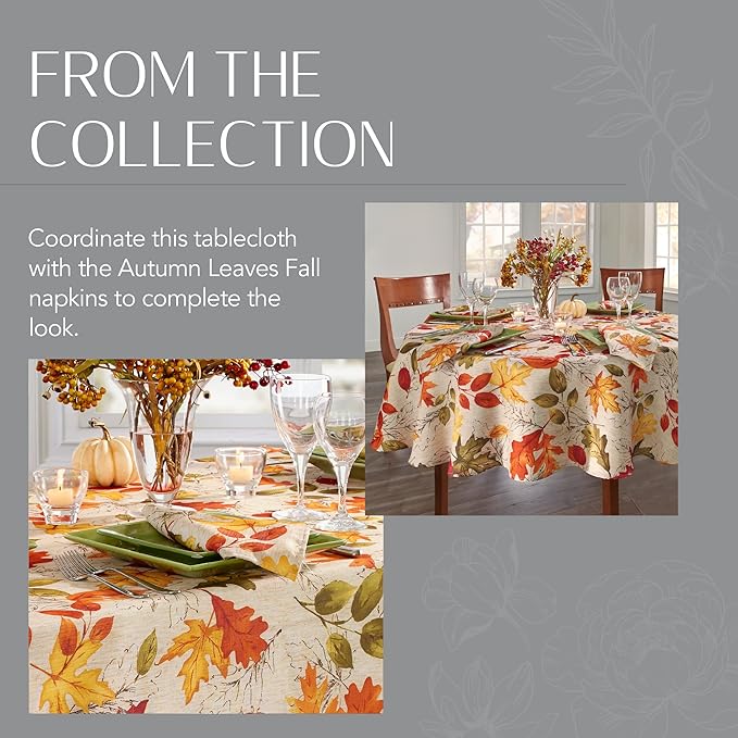 Elrene Home Fashions Autumn Leaves Fall Printed Wrinkle Resistant Tablecloth, Holiday Table Cover for Formal or Everyday Use, 52"x52" Square