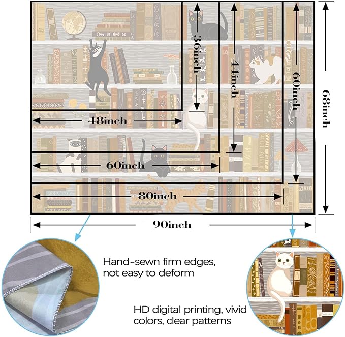 Accnicc Cat Bookshelf Tapestry Extra Large Black White Cute Cats Book Shelf Tapestries Wall Hanging Art Vintage Retro Academics Library Tapestry for Bedroom Living Room Dorm 90 x 68 inch