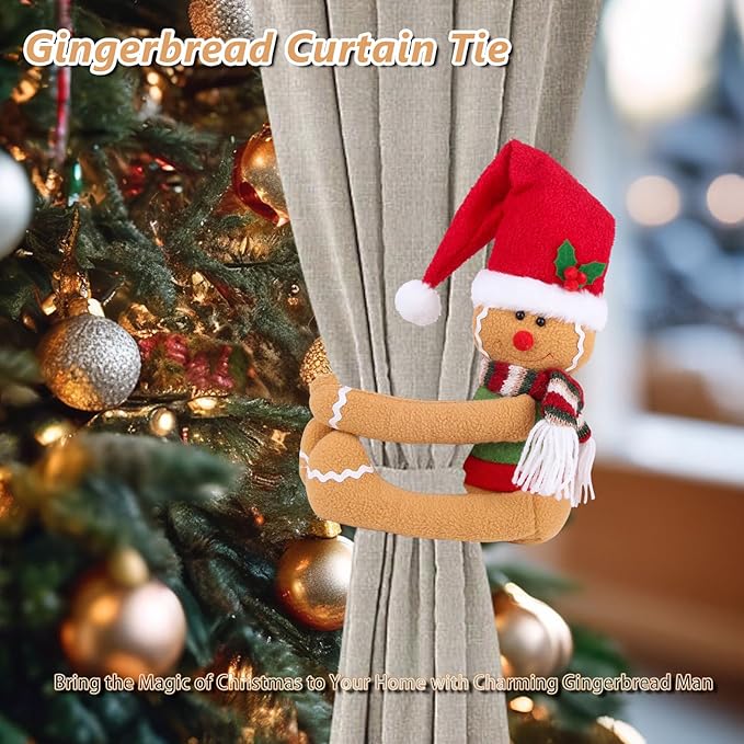 Gingerbread Man Christmas Tree Topper Decorations, Unique Funny Tree Topper Xmas Plush Stuffed Santa Hat Gingerbread Hugger Decor for Christmas Tree Wine Bottle Curtain Ornaments Holiday Home Decor