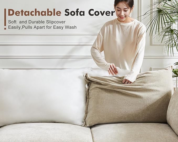 Luxury Modular Sectional Sofa, L-Shaped 3-Seat Couch with Storage Ottoman Deep Seat & Reversible Chaise Lounge Chenille Beige for Compact Spaces, Apartments, Dorm