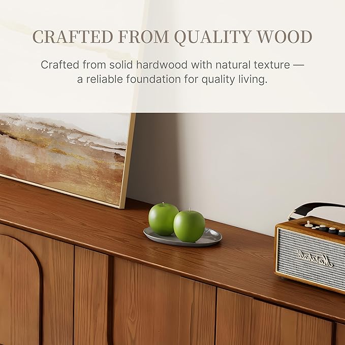 Mid-Century Modern TV Stand, 71'' Walnut TV Stand with Storage, Wooden TV Consoles Entertainment Center TV Table for Living Room, Bedroom