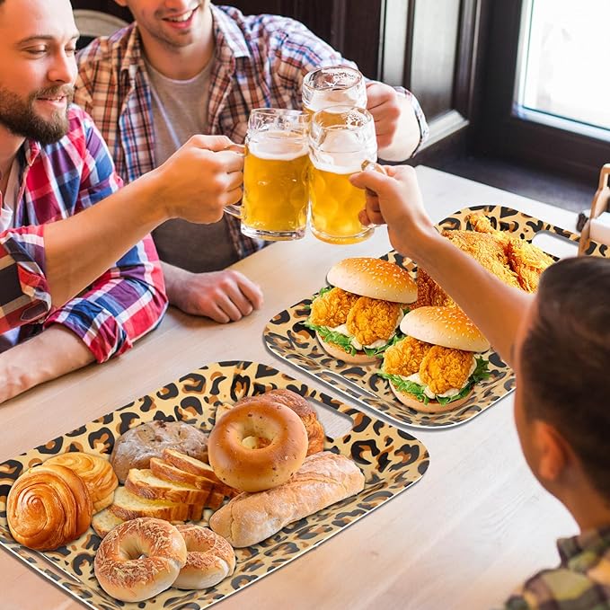 gisgfim 2Pcs Leopard Serving Trays 16.1 X 11.1 Inch Large Melamine Serving Platters with Handles, Leopard Print Food Trays Serving Dishes Snacks Dessert Plates for Cheetah Birthday Party Decorations