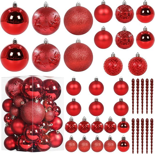 41PCS Christmas Ball Ornaments for Christmas Tree Decorations, Xmas Tree Red Shatterproof Ball Ornaments with Hanging Loop for Holiday and Party Decoration