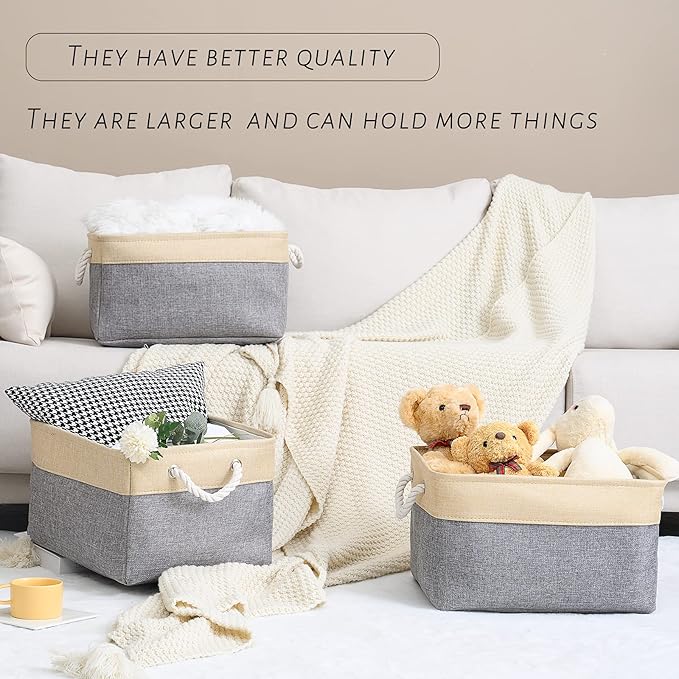 TcaFmac Cube Storage Bin, Storage Baskets for Organizing [4 Pack] Closet Organizers and Storage with Handles(Gold&Grey,15.7" L×11.8" W×8.2" H)