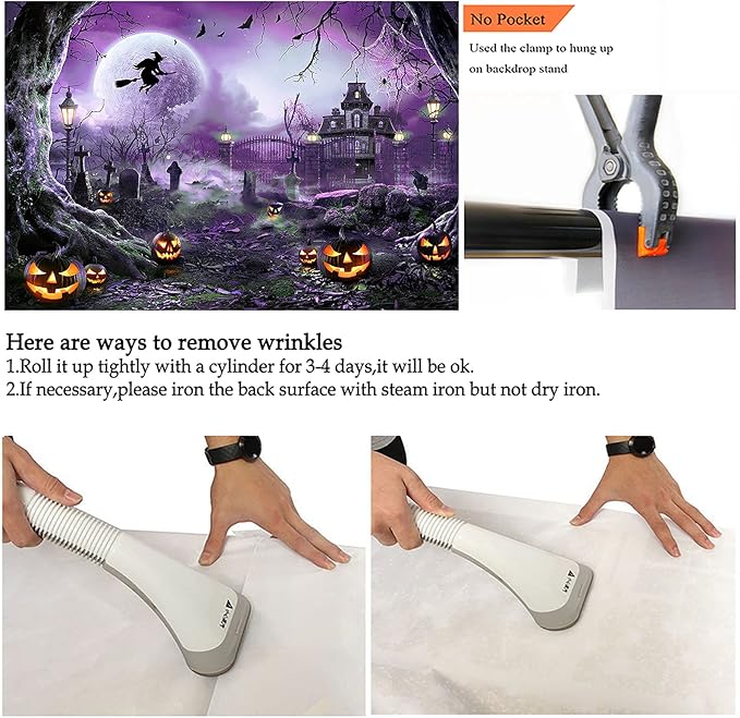 Avezano Halloween Photography Backdrop Full Moon Scary Night Castle Pumpkins Party Background Spooky Witch Bats Cemetery Child Kids Halloween Party Decorations Photoshoot Backdrops (10x7ft, Purple)