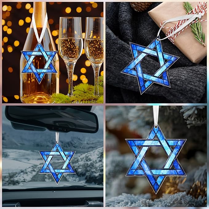FLAGWIX Hanukkah Gifts for Women Men - Acrylic Christmas Ornaments 2025 - Hanukkah Ornaments for Tree, Chanukah Decorations, Star of David Tree Topper, Spiritual Religious Gifts for Women Mom Grandma