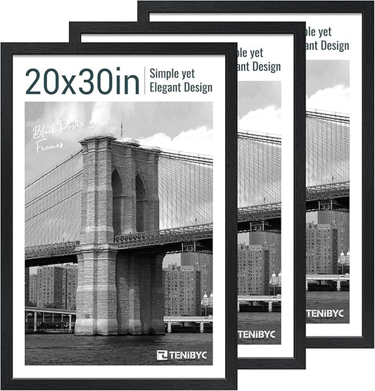 20x30 Poster Frame Set - 3 Pack, Textured Black Solid Wood Picture Frame, Wall Gallery Frame - Wall Hanging