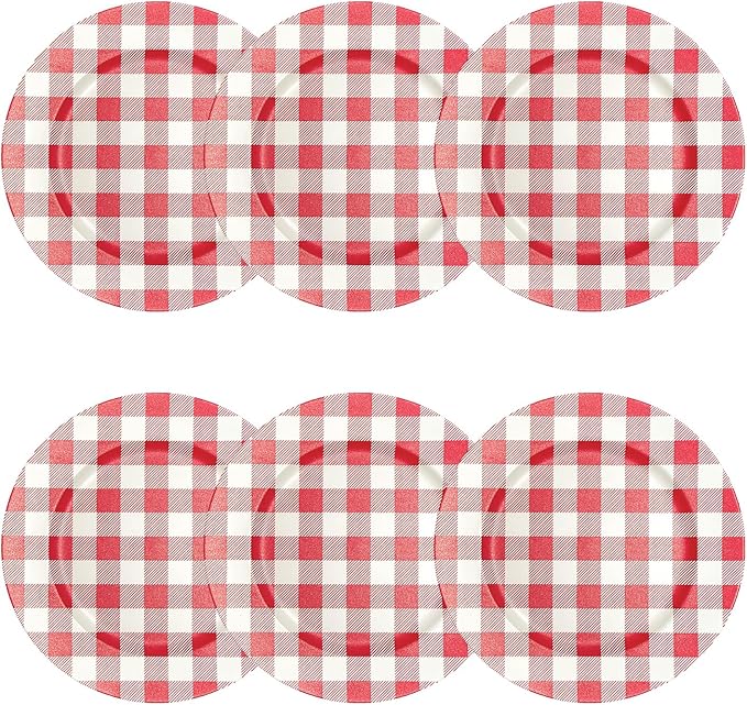 Henilosson Round 13 inch Charger plate - red and white Checkered Design Plate Charger - Christmas and New Year Placemat (6, red+white)