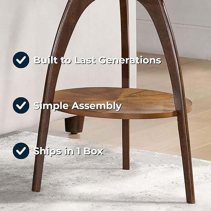 Martin Svensson Home LAX Two-Tone 20-Inch Caramel Brown Round Wood End Side Table with Walnut Legs and Shelf Storage