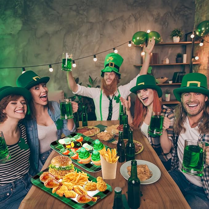 gisgfim 2Pcs St. Patrick's Day Serving Trays with Handle 16 x 11 Inch Large Melamine Rectangular Buffalo Plaid Serving Platter Tray Lucky Shamrock Melamine Dishes for Serving Food Outdoor Party