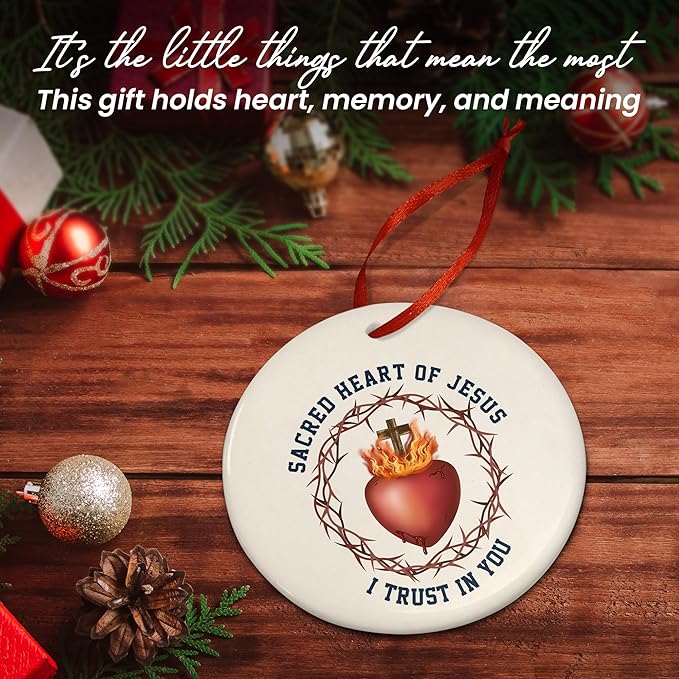 FLAGWIX Christian Gifts for Women Men - Sacred Heart Ceramic Christmas Ornaments 2025 for Tree Decorations - Religious Gifts for Women, Religious Christmas Ornaments, Spiritual Christian Gift Ideas