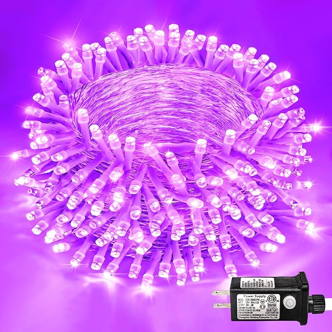 600 LED Purple Halloween Lights Indoor Outdoor, 197FT Halloween String Lights Waterproof 8 Modes Plug in Purple String Lights for Christmas Tree Bedroom Party Home Thanksgiving Decorations