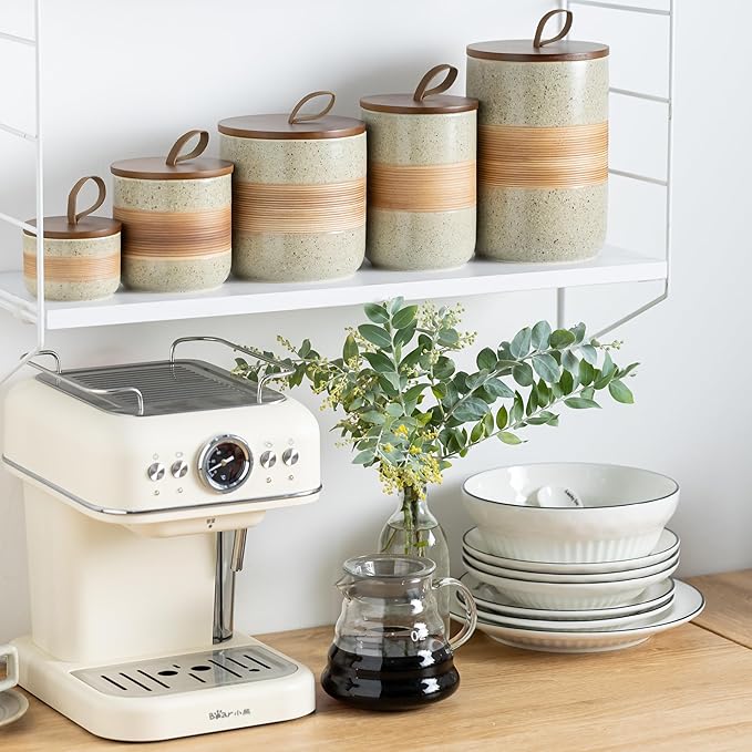 Small Ceramic Jar with Lid, Coffee Canister Coffee Container Kitchen Food Storage Jars for Spice Sugar Tea Bag, Stackable Decorative Jars for Countertop, 5oz