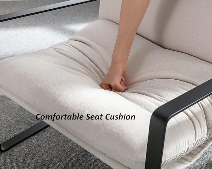 DUOMAY Mid-Century Accent Chair Armchair Set of 2, Comfy Linen Fabric Leisure Chair Lazy Chair with Metal Leg for Living Room Bedroom Office Apartment, White