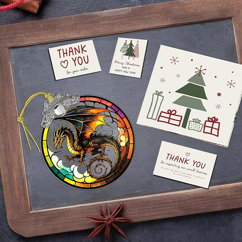 Dragon Stained Art Window Hanging – Fantasy Dragon Ornament for Christmas Tree or Home Decor – ACOTAR Fourth Wing DnD Gift – Dungeons and Dragons Decor for Fans