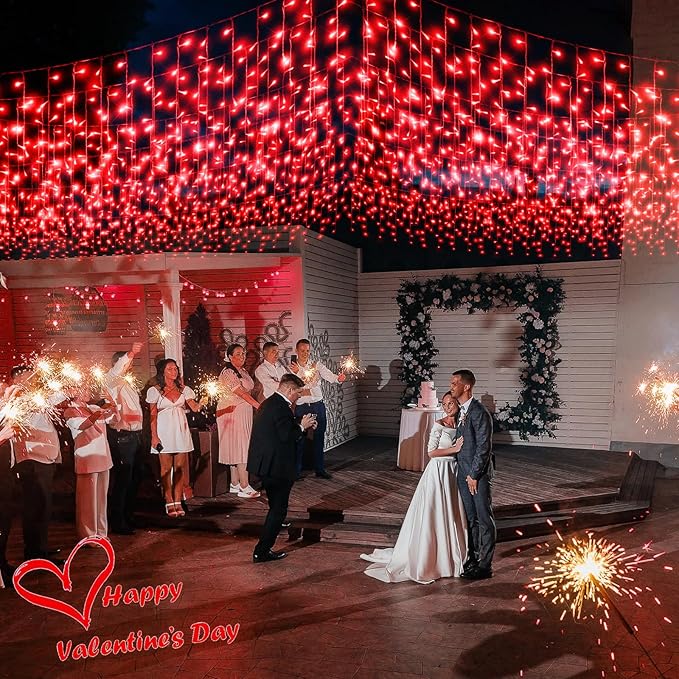 66ft Red Icicle Lights Indoor for Bedroom, 640 LED String Lights for Outside Clear Wire Connectable Twinkle Light with 8 Modes Timer Waterproof for Window Party Wedding Decorations