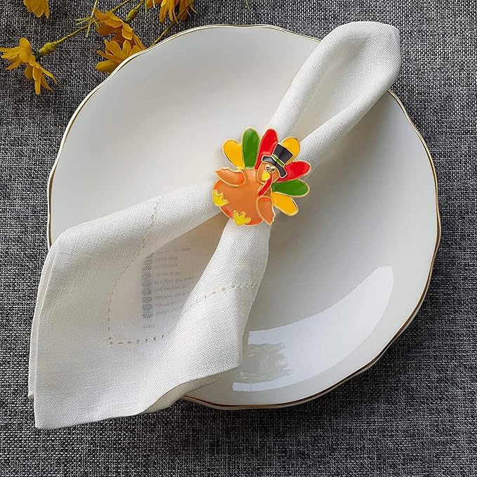Halatool 8 PCS Thanksgiving Day Turkey Napkin Ring Funny Metal Festival Napkin Holders for Dinner Table Party Decoration