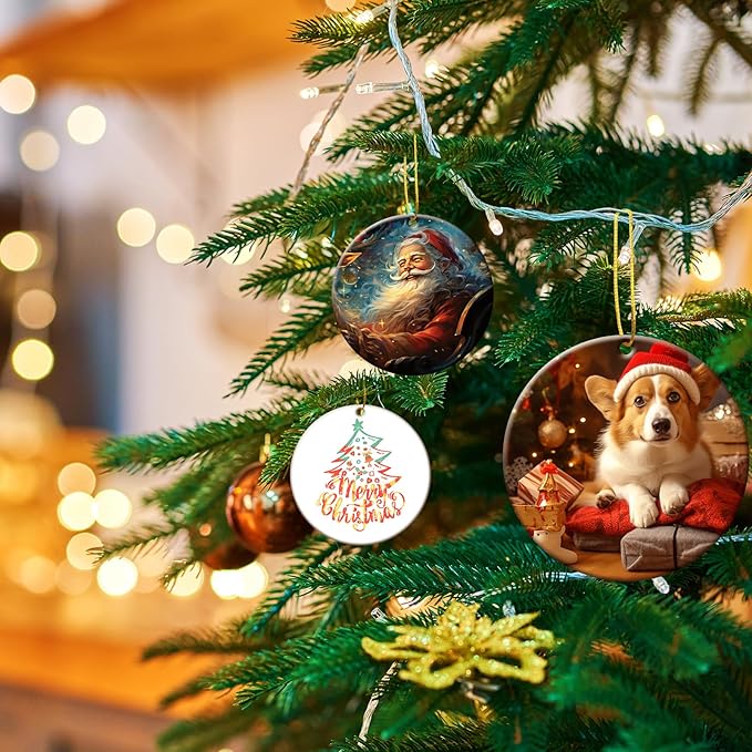 50 PCS Sublimation Ceramic Ornament Blank Round Two-Sided Printed White Ceramic Decoration Handmade DIY Personalized Christmas Home Decoration Bulk 3 inch