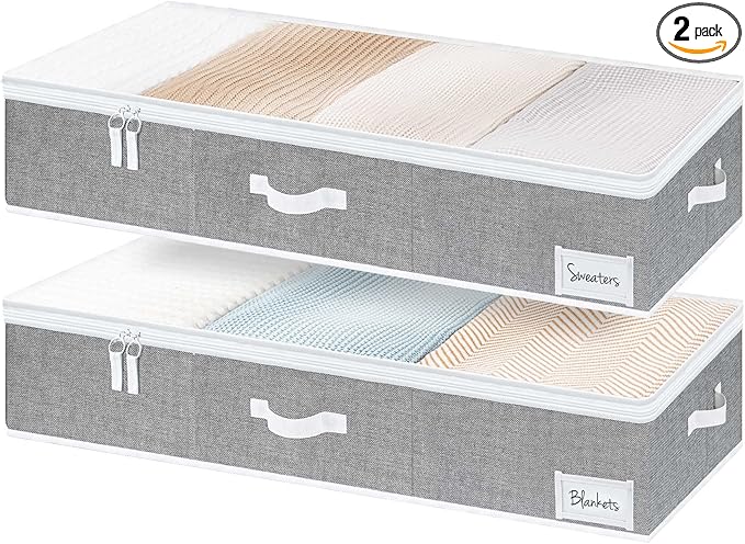 StorageWorks Extra Large Under Bed Storage Containers with Handles and Label Holder, 2 Pack Ultra-thick Fabric Underbed Bins, Closet Organizer for Clothes, Blankets, Sweater