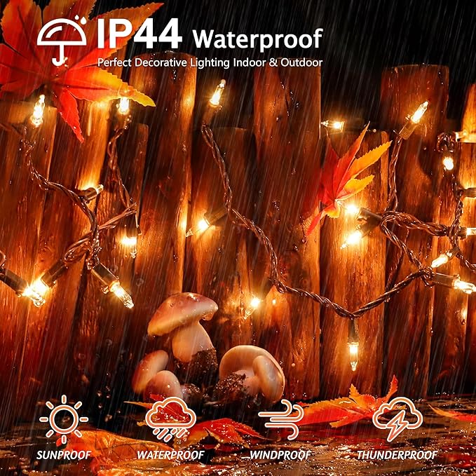 YOUNGAR 13FT 50 Clear Christmas Lights Outdoor, UL Approved Christmas Tree Lights with Brown Wire, Incandescent Mini Light Plug in for Indoor Outdoor Tree Patio Garden Xmas Decor