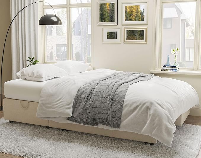 VanAcc Sleeper Sofa, Sofa Bed- 2 in 1 Pull Out Couch Bed with Storage Chaise for Living Room, Comfy Sleeper Couch, Beige Chenille