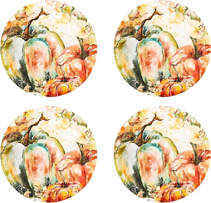 Fall Dessert Plates Thanksgiving Pumpkin Paper Plates 7" Autumn Watercolor Pumpkins Party Plates Harvest Teal and Orange Pumpkins Disposable Decorative Dessert Plates (24)