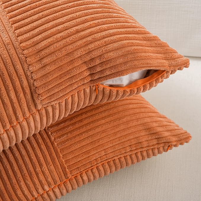 Fancy Homi 2 Packs Burnt Orange Big Decorative Throw Pillow Covers 24x24 Inch for Living Room Couch Bed, Farmhouse Boho Home Decor, Soft Corss Corduroy Patchwork Accent Square Cushion Case 60x60 cm
