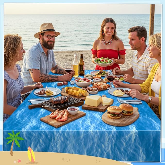 3 Pack Ocean Waves Plastic Tablecloth, 54 X 108Inch Disposable Water Print Table Cloths for Rectangle Table Ocean Party Decor Waterproof Tables Cover for Beach Pool Under The Sea Party Decoration