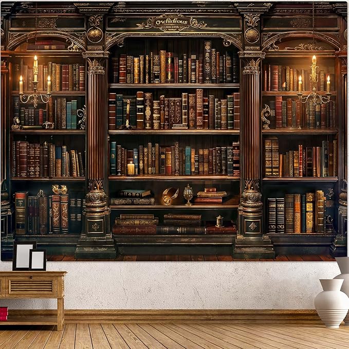 Accnicc Vintage Bookshelf Tapestry Medieval Art Book Tapestries Wall Hanging Gothic Dark Academia Retro Library Backdrop Tapestry for Bedroom Living Room Dorm Study Classroom 60 × 44 inch