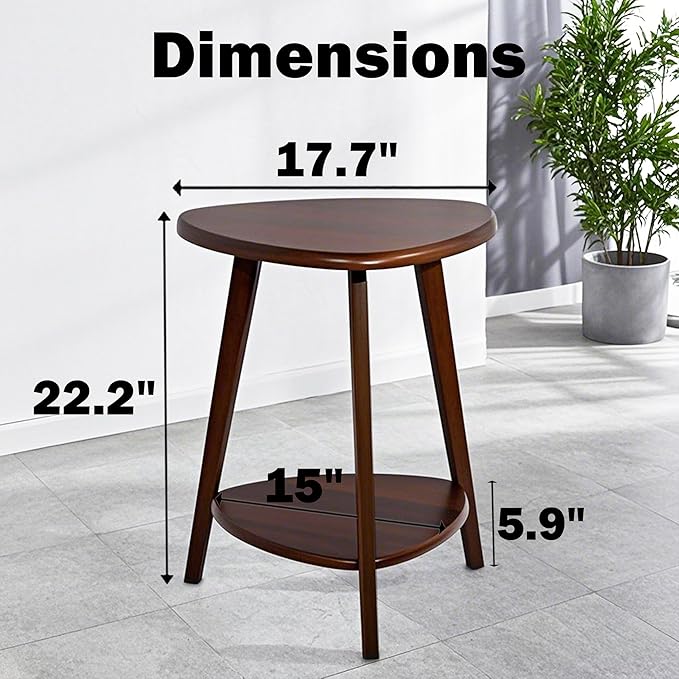 Wood Side Table, Small End Table with Storage Shelf, Accent Table for Living Room, Solid Wood Legs, Walnut