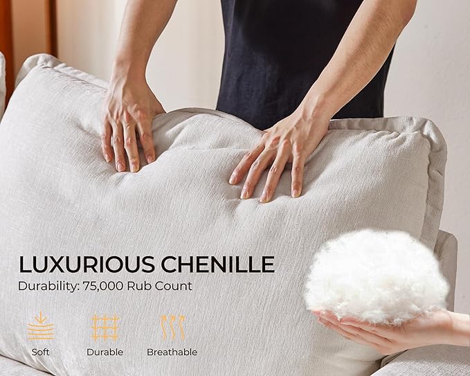 Oversized Modular Sofa Comfy Cloud Couch with Storage, Extra Deep Plush Sectional Sofa Set for Living Room, Covers Washable, Chenille, Olar (White, 3-Seater, Basic Shape)