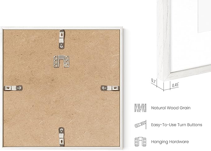 HAUS AND HUES Solid Oak Wood 10”x10” Picture Frames Matted to 5”x5” Set of 9-10 x 10 Gallery White Frames, Square 10x10 Picture Frames, 10x10 Frames with Mat, White Frames for Gallery Wall