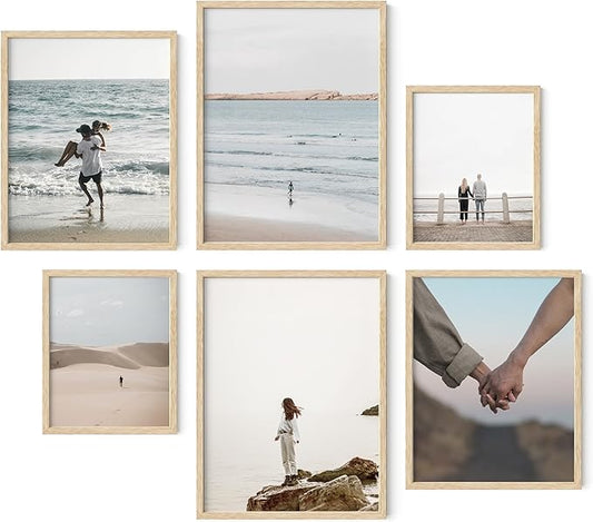 HAUS AND HUES Natural Wood Picture Frames - Set of 6 Frame Sets for Wall Collage, Gallery Wall Frame Set Assorted, Picture Frame Sets for Wall Collage (Two 8x10, Two 11x14, Two 12x16 Beige Frame)