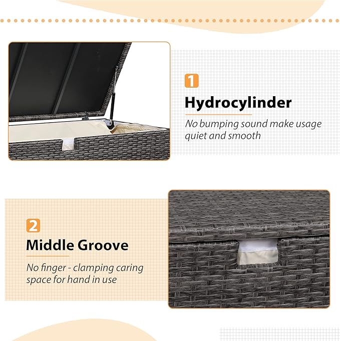 Super Patio Outdoor Patio Storage Box Waterproof, 120 Gallon Large Deck Box Wicker Storage Bin for Cushions, Garden Tools, Gray